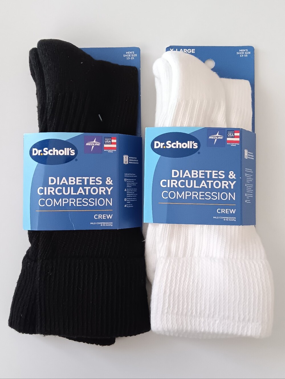NEW 2 pairs Dr. Scholl's White and Black Crew Socks XL Mild Compression